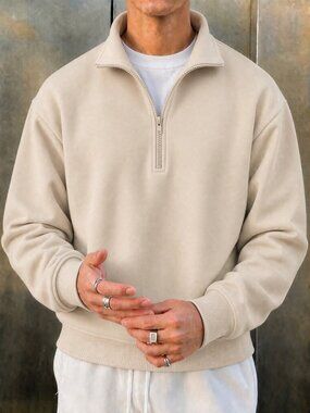 Apricot Casual Men's Drop Shoulder Graphic Zip-Up Hooded Sweatshirt